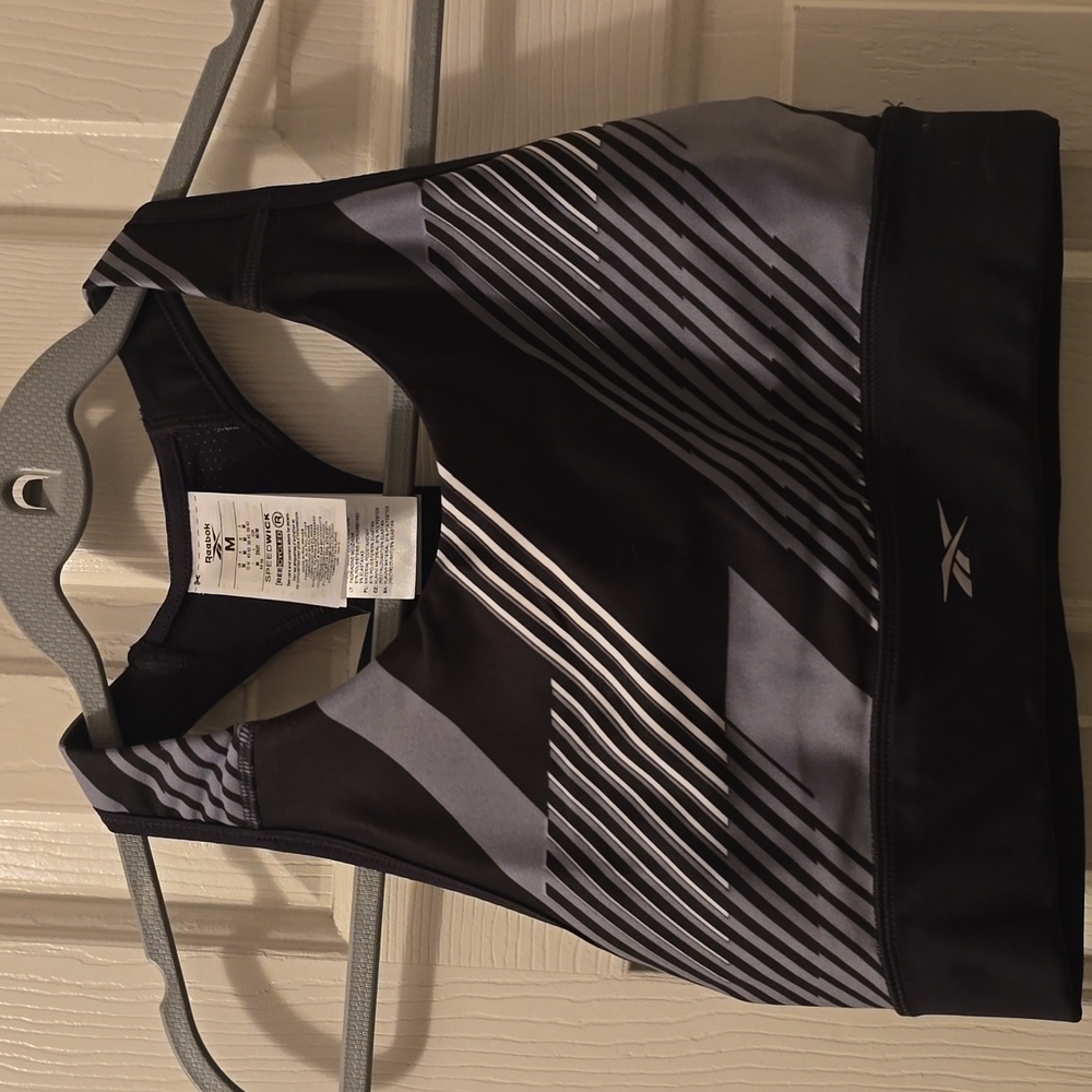 REEBOK SIGNATURE BRAND WOMEN'S BLACK AND GRAY SPORTS BRA SIZE MEDIUM